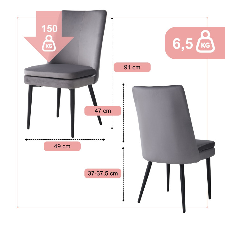 BHS LIVING Esszimmerstuhl, Küchenstuhl, Stuhl für den Wartebereich LIVIA Polstersessel mit hohem Rücken Samtstoff: dunkelgrau 60x47x89 cm